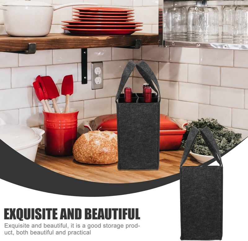 Wine Bottles Wine Cooler Bag 2Pcs 4 Bottle Wine Carrier with Divider Felt Champagne Storage Tote Bag Reusable Wine Bottle Storage Pouch Wine Holder (Dark Grey) Wine Bottles Wine Cooler Bag - Image 3