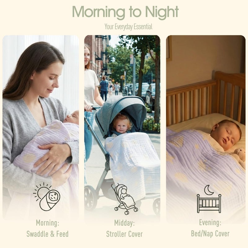 HardNok 6-Layer Muslin Baby Blanket Made with Organic Cotton - Serene Ocean Life & Sea Wonders Theme,Swaddle & Crib Quilt, 43" x 43",Lavender Ocean - Image 4