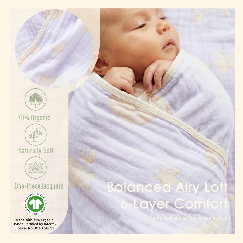 HardNok 6-Layer Muslin Baby Blanket Made with Organic Cotton - Serene Ocean Life & Sea Wonders Theme,Swaddle & Crib Quilt, 43" x 43",Lavender Ocean - Image 3