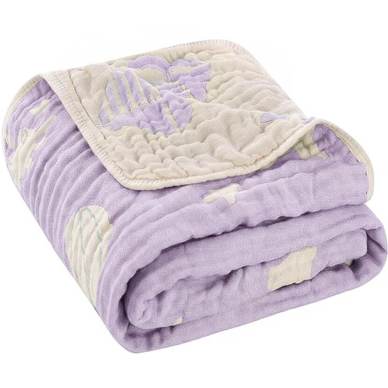 HardNok 6-Layer Muslin Baby Blanket Made with Organic Cotton - Serene Ocean Life & Sea Wonders Theme,Swaddle & Crib Quilt, 43" x 43",Lavender Ocean - Image 1