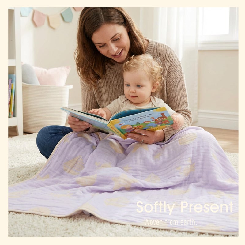 HardNok 6-Layer Muslin Baby Blanket Made with Organic Cotton - Serene Ocean Life & Sea Wonders Theme,Swaddle & Crib Quilt, 43" x 43",Lavender Ocean - Image 5