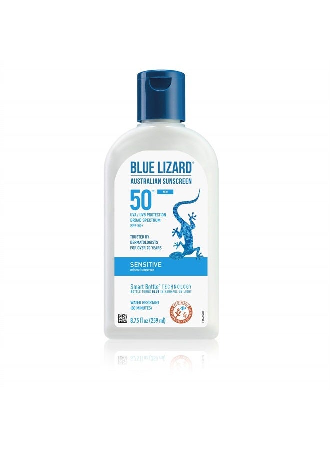BLUE LIZARD Blue Lizard SENSITIVE Mineral Sunscreen with Zinc Oxide, SPF 50, Water Resistant, UVA/UVB Protection with Smart Bottle Technology - Fragrance Free, 8.75 oz.  - Image 2