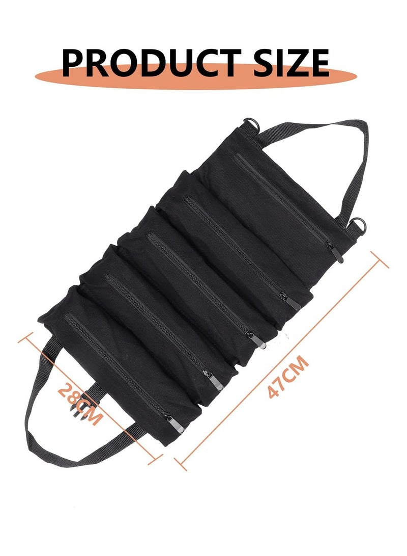 Generic Super Roll Tool Roll,Multi-Purpose Roll Up Tool Bag, Wrench Roll,Canvas Tool Organizer Bucket,Car First Aid Kit Wrap Roll Storage Case,Hanging Tool Zipper Carrier Tote,Car Camping Gear  - Image 5
