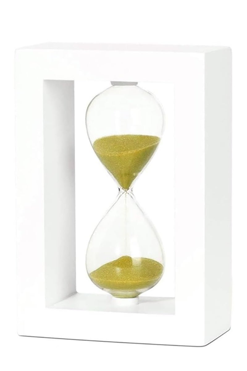 Rubik Sand Timer, 30 Minutes Wooden White Frame with Green Sand Decorative Hourglass for Tabletop Home Office School Decor