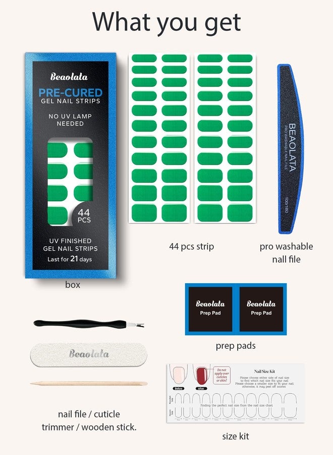 Beaolata Real Gel Nail Strips (No UV Light Needed) - 44Pcs Salon Quality Nail Stickers - Long Lasting Polish Wraps for Women, Easy Apply & Remove (Emerald) - Image 5