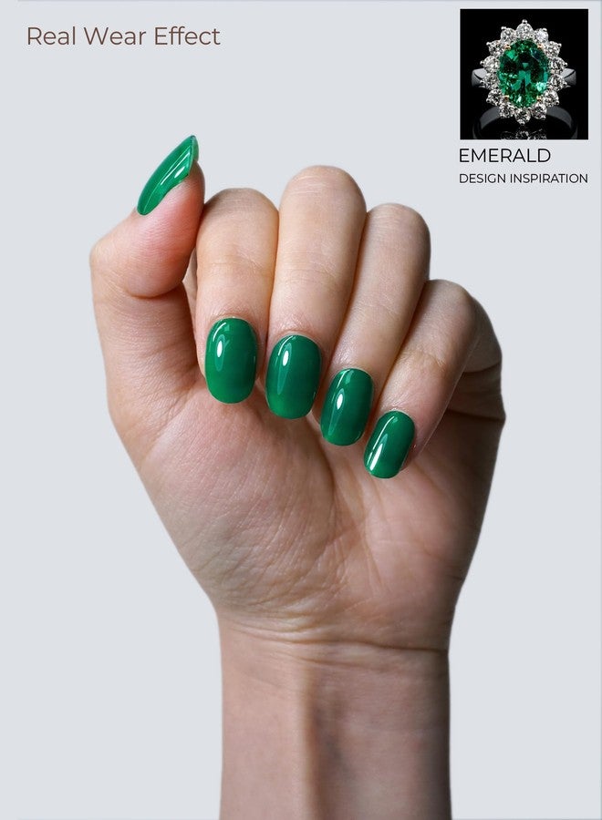 Beaolata Real Gel Nail Strips (No UV Light Needed) - 44Pcs Salon Quality Nail Stickers - Long Lasting Polish Wraps for Women, Easy Apply & Remove (Emerald) - Image 2