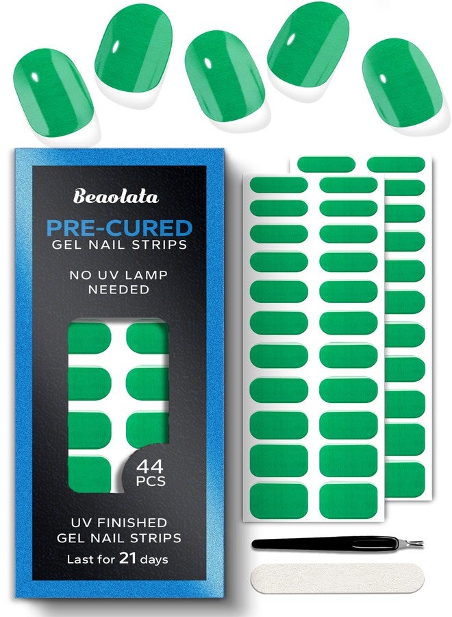 Beaolata Real Gel Nail Strips (No UV Light Needed) - 44Pcs Salon Quality Nail Stickers - Long Lasting Polish Wraps for Women, Easy Apply & Remove (Emerald) - Image 1