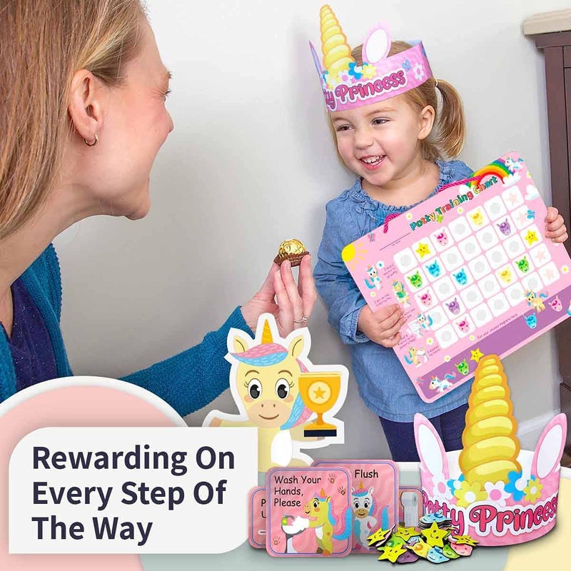Putska Potty Training Chart with 35 Magnetic Unicorn & Star Stickers, 3 Reminder Stickers and Crown for Toddlers Girls - Potty Training Rewards for Kids - Unicorn - Image 3
