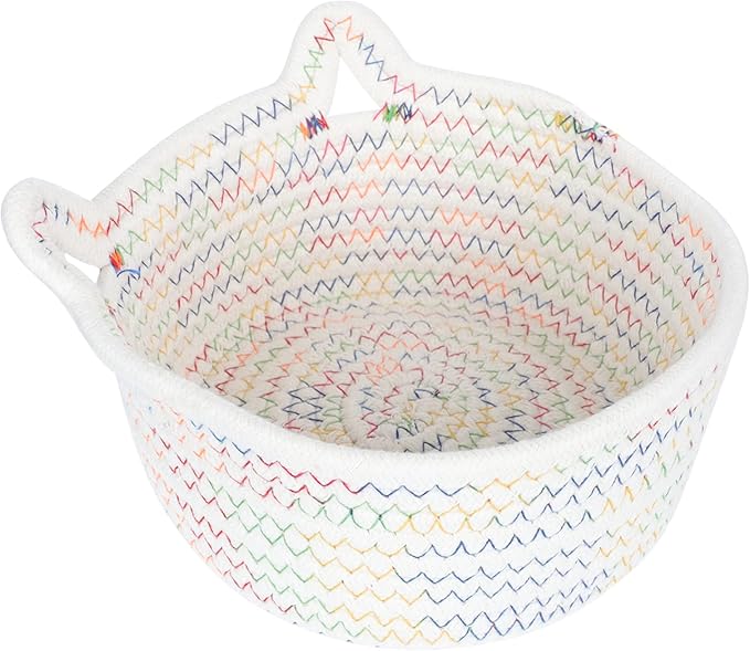 White Cotton Rope Storage Basket 18x18cm Hand Woven Laundry Hamper - Image 1