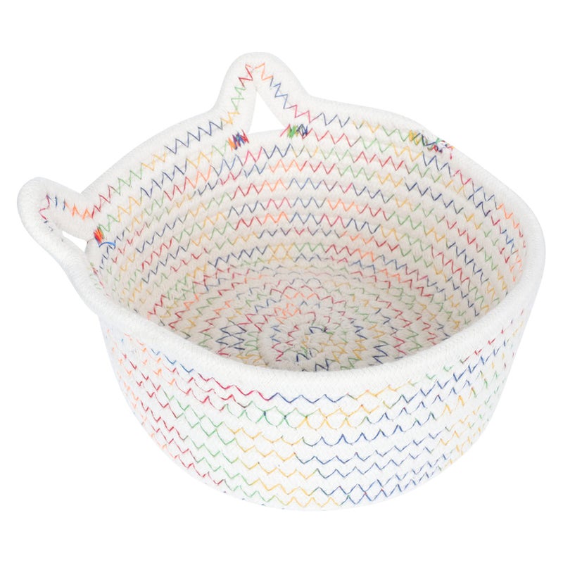 White Cotton Rope Storage Basket 18x18cm Hand Woven Laundry Hamper - Image 2