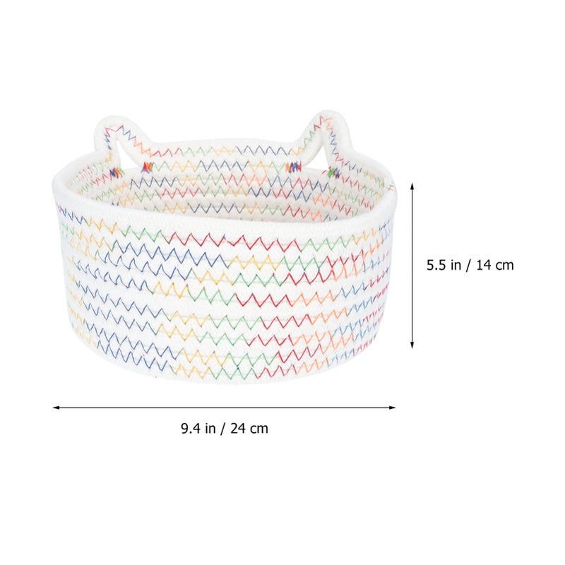 White Cotton Rope Storage Basket 18x18cm Hand Woven Laundry Hamper - Image 3