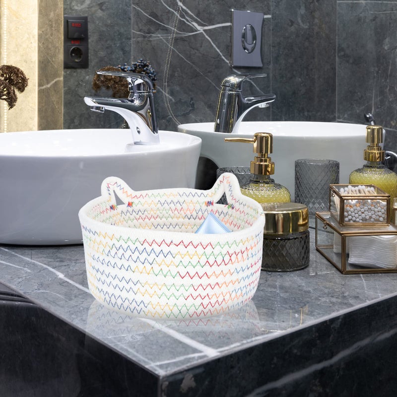 White Cotton Rope Storage Basket 18x18cm Hand Woven Laundry Hamper - Image 5