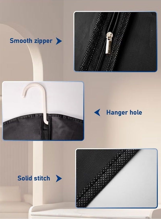 5 Pack Clothes Dust Covers With Durable Zipper And Clear Window Dust-Proof And Moisture-Proof Hanging Garment Bag For Suit Coat Clothes Storage Or Travel Black 60*140cm  - Image 4