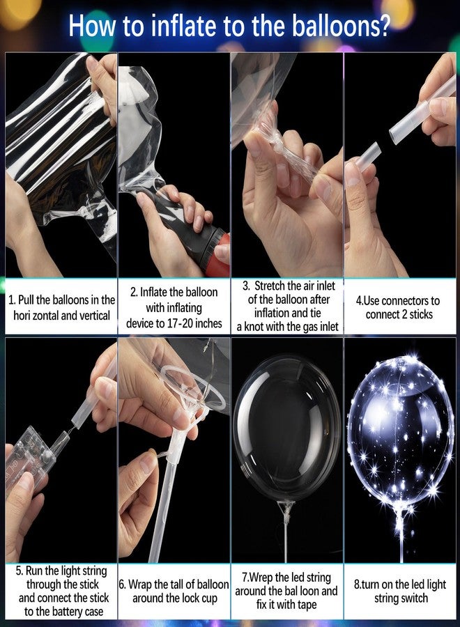 Vinsot 30 Pack LED Bobo Balloons Light Up Balloons Clear Helium Bubble Bobo Glow with String Lights for Parties Birthday Wedding Decoration(Multi Color Lights 20 Inch, 30) - Image 4