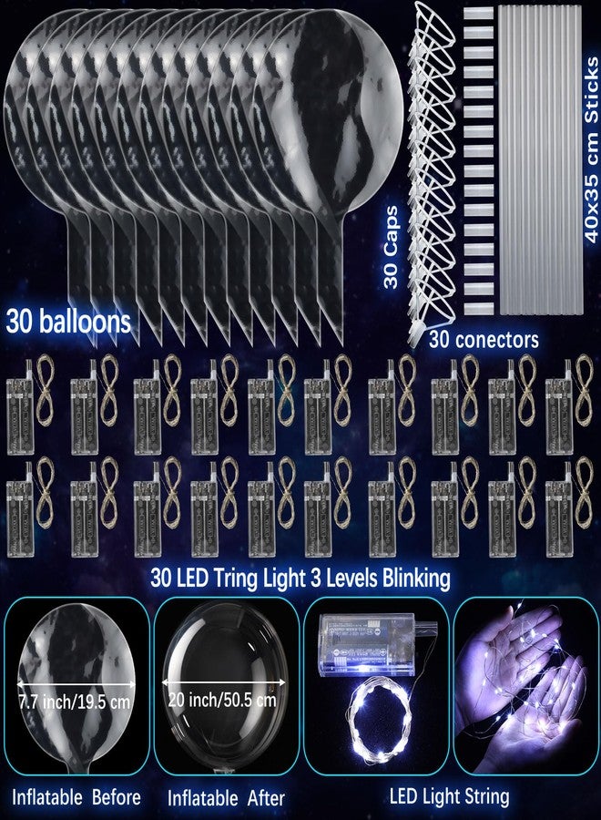 Vinsot 30 Pack LED Bobo Balloons Light Up Balloons Clear Helium Bubble Bobo Glow with String Lights for Parties Birthday Wedding Decoration(Multi Color Lights 20 Inch, 30) - Image 2