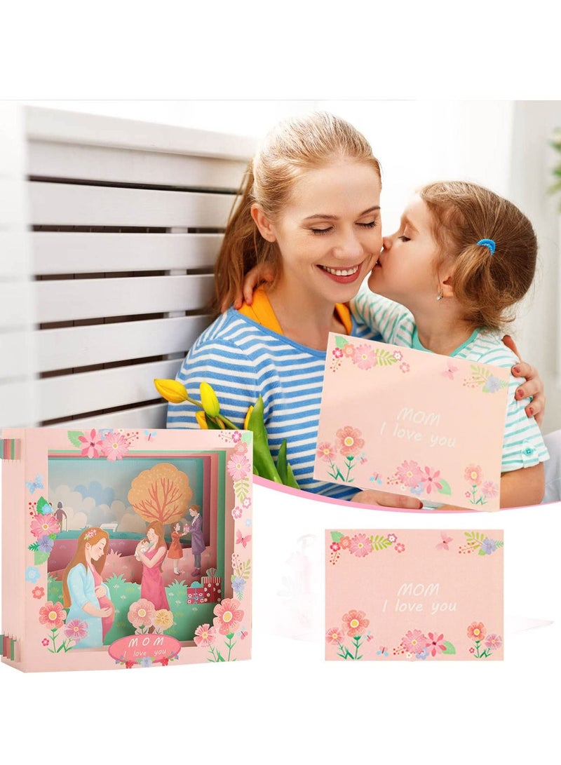 3D Greeting Card for Mother, Paper Carving 3D Greeting Cards, I love you Mom Paper Carved Box, Paper-Carved Greeting Card With Enveope for Mom for Special Occasions, Birthdays, Mother's Day 6x6 Inch