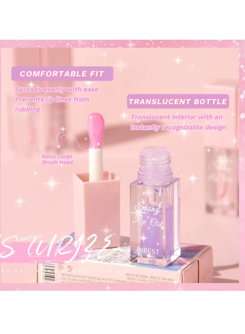 QiBest Shiny Lip Oil Lip Gloss Moisturizing Hydrating Nourishing Long Lasting Smooth Shiny Lip Gloss Lip Oil Color Changing Pearlized Lip Oil with Big Brush Head Shiny Lip Oil 01 - Image 2