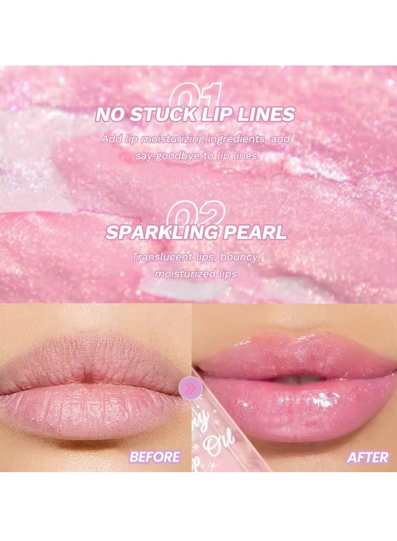QiBest Shiny Lip Oil Lip Gloss Moisturizing Hydrating Nourishing Long Lasting Smooth Shiny Lip Gloss Lip Oil Color Changing Pearlized Lip Oil with Big Brush Head Shiny Lip Oil 01 - Image 3