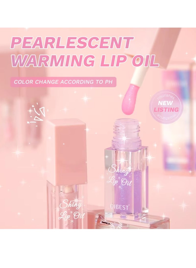 QiBest Shiny Lip Oil Lip Gloss Moisturizing Hydrating Nourishing Long Lasting Smooth Shiny Lip Gloss Lip Oil Color Changing Pearlized Lip Oil with Big Brush Head Shiny Lip Oil 01 - Image 4