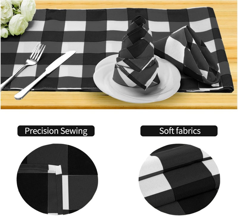 Cupuamon Buffalo Plaid Table Napkins Set of 12 Checkered Cloth Napkins 17x17 inch Washable Dinner Gingham Pattern Napkins Soft Napkins for Wedding Party Dining BanquetBlack and White - Image 3
