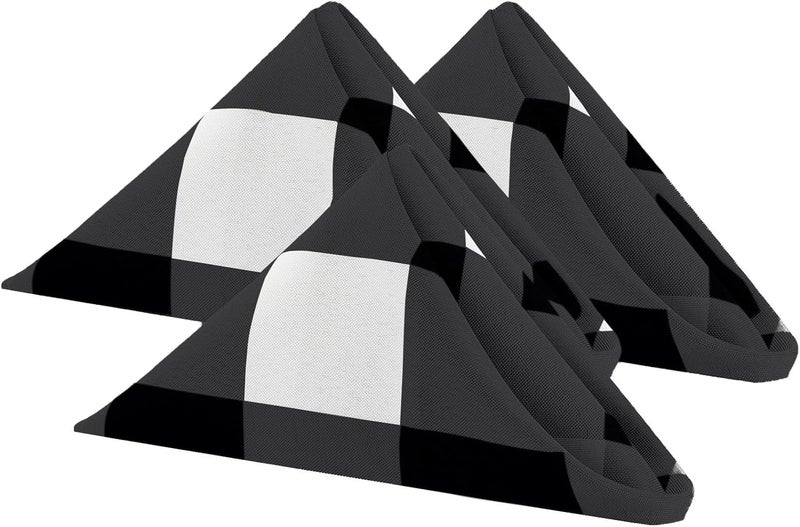 Cupuamon Buffalo Plaid Table Napkins Set of 12 Checkered Cloth Napkins 17x17 inch Washable Dinner Gingham Pattern Napkins Soft Napkins for Wedding Party Dining BanquetBlack and White - Image 1