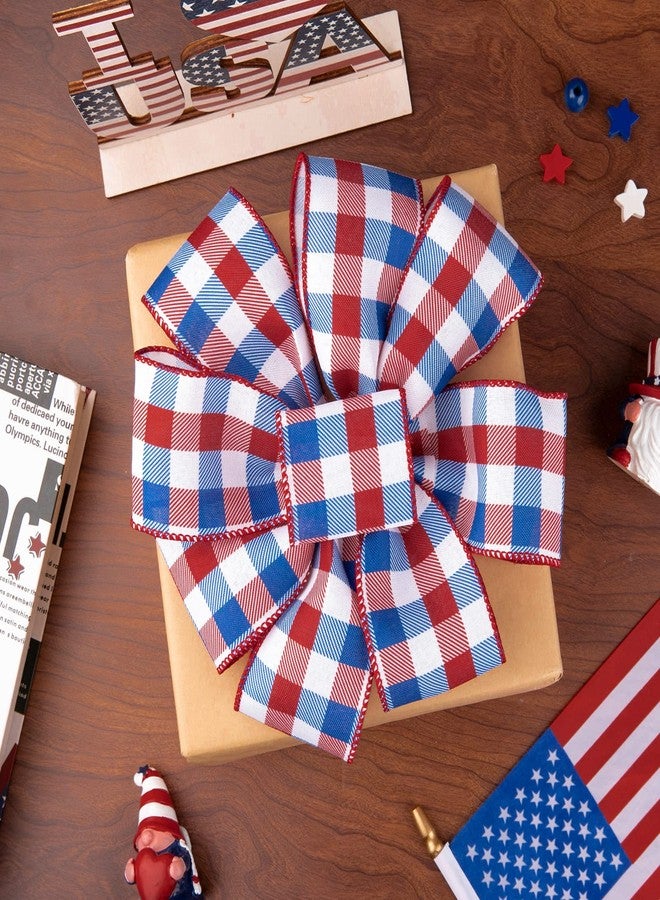 Whaline 2 Rolls 4th of July Wired Edge Ribbons Patriotic Buffalo Check Plaid Ribbon 2.5 Inch Farmhouse Craft Ribbon for Independence Day DIY Gift Wrapping Bow Decor, 10 Yards - Image 4