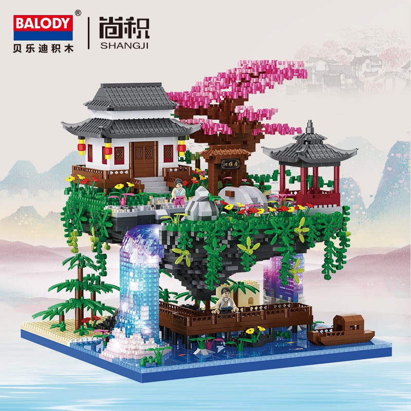 Beiledi 16260-290 Small Particle Building Blocks Assembled Toys Building Peach Blossom Pool Yellow Crane Tower - Image 2