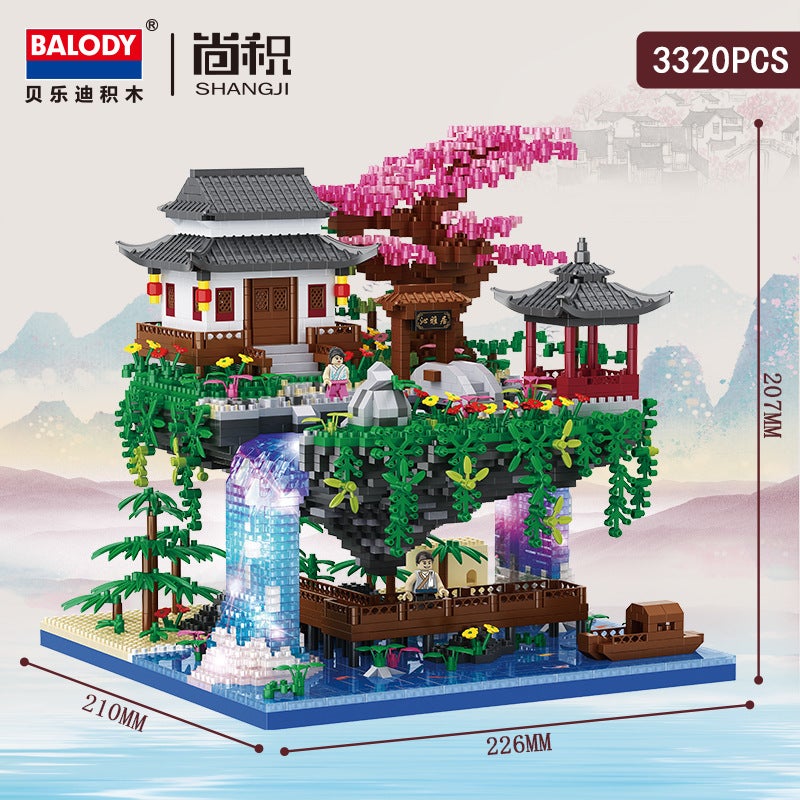 Beiledi 16260-290 Small Particle Building Blocks Assembled Toys Building Peach Blossom Pool Yellow Crane Tower - Image 4