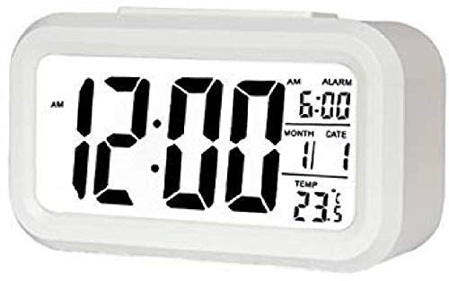 SKYLIT Plastic Table Desk Digital Smart Alarm Clock with Automatic Sensor Date and Temperature for Heavy Sleepers for Home for Students White - Image 1