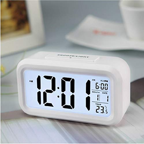 SKYLIT Plastic Table Desk Digital Smart Alarm Clock with Automatic Sensor Date and Temperature for Heavy Sleepers for Home for Students White - Image 4