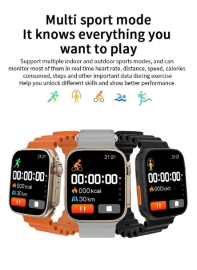 W&O - Smart Watch X9+ Plus Ultra Series 8 (2023) Smart Watch 2.08 Inch IPS display NFC Bluetooth V5 Call Waterproof IP67 Wireless Charger (gold) - Image 1