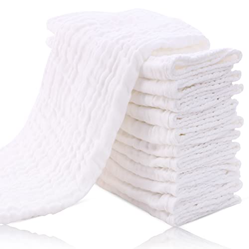 Cute Castle 12 Pack Muslin Burp Cloths for Baby - Ultra-Soft 100% Cotton Baby Washcloths - Large 20'' by 10'' Super Absorbent Milk Spit Up Rags - Burpy Cloths for Unisex, Boy, Girl - White - Image 1