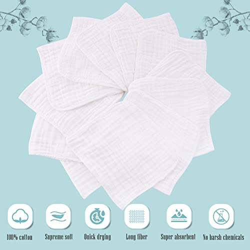 Cute Castle 12 Pack Muslin Burp Cloths for Baby - Ultra-Soft 100% Cotton Baby Washcloths - Large 20'' by 10'' Super Absorbent Milk Spit Up Rags - Burpy Cloths for Unisex, Boy, Girl - White - Image 2