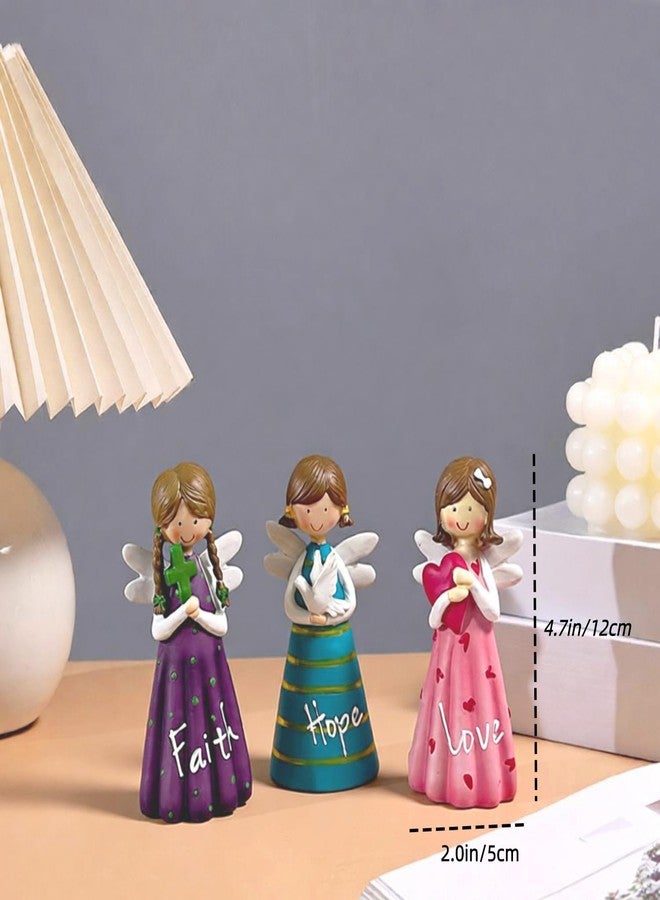 LEOKED Inspirational Angel Figurines Set of 3, Hope Faith Love Collection, Decorative Angels with Wings,Resin Hand-Painted Gifts for Women - Image 4