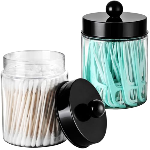 Komashr 3PC Farmhouse Decor Qtip Holder Apothecary Jars Bathroom Vanity Storage Organizer Countertop Canister Container Cute Stickers for Cotton Swab BallPadFloss Paper Clips BlackPlastic - Image 3