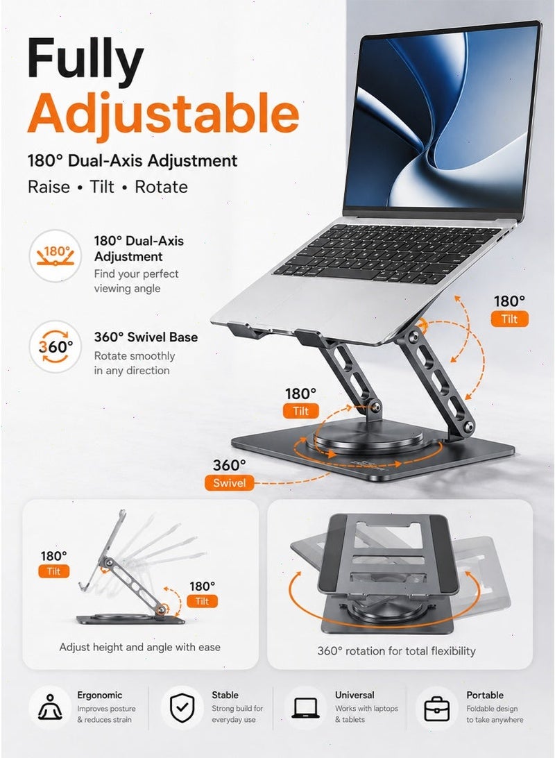 Adjustable Laptop Stand for Desk with 360° Rotating Base, Ventilated Cooling Notebook Stand, Lightweight Computer Holder for Home Office Travel. - Image 4