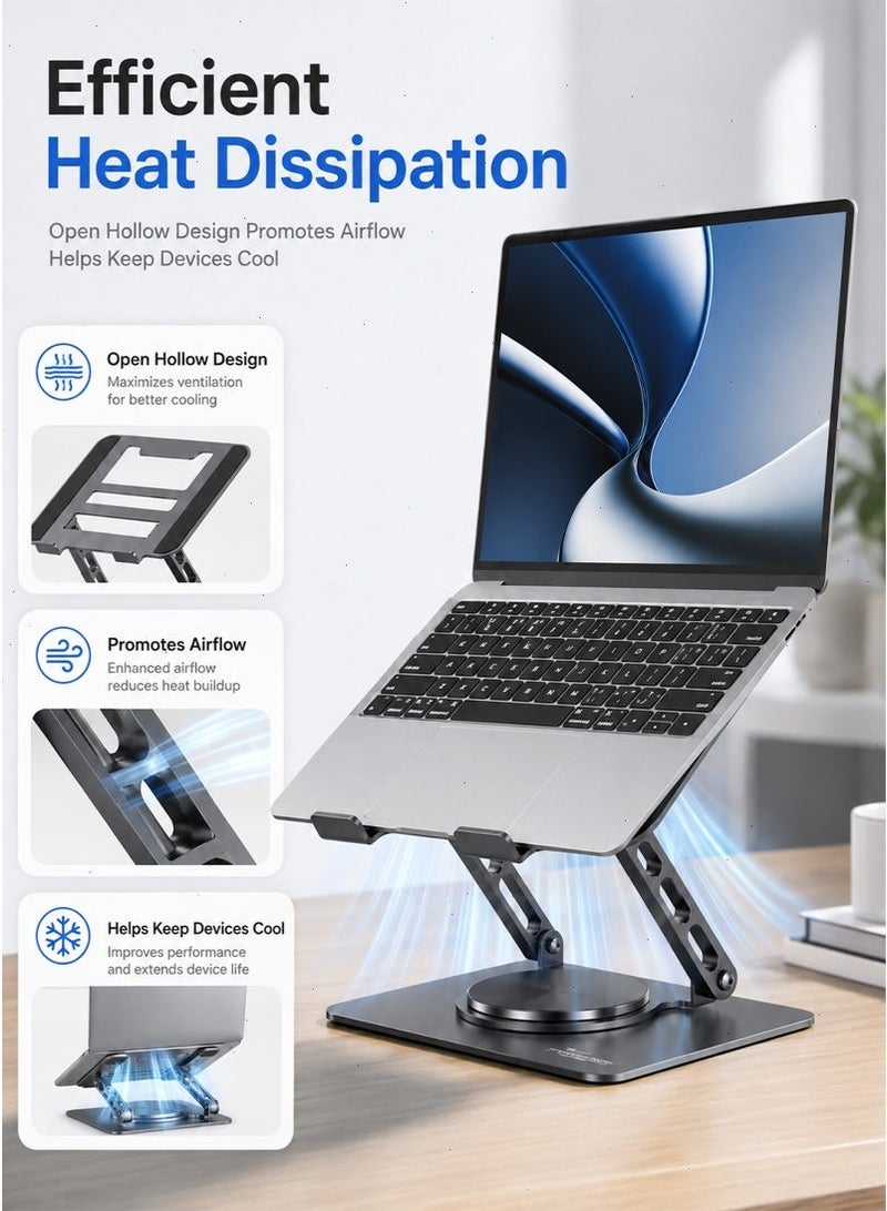 Adjustable Laptop Stand for Desk with 360° Rotating Base, Ventilated Cooling Notebook Stand, Lightweight Computer Holder for Home Office Travel. - Image 3