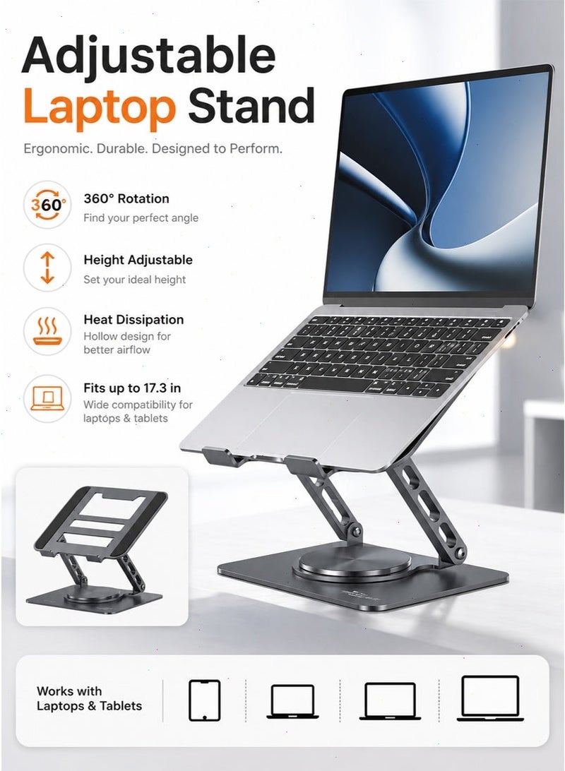 Adjustable Laptop Stand for Desk with 360° Rotating Base, Ventilated Cooling Notebook Stand, Lightweight Computer Holder for Home Office Travel. - Image 1