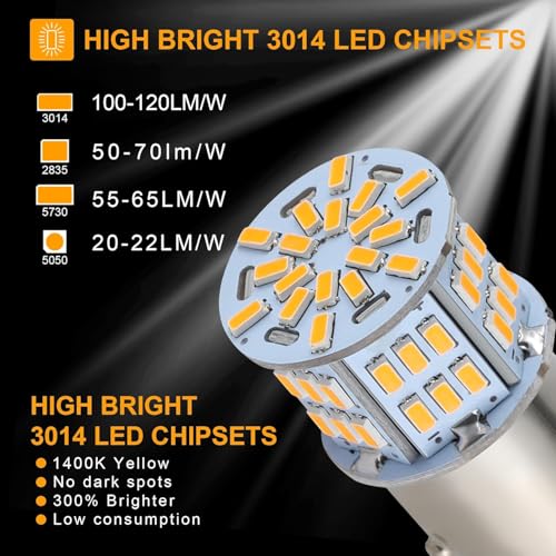 iFunyLED 4PCS 1157 LED Bulb Turn Signal Light 12V-24V Super Bright 2357 2057 7528 BAY15D LED Replacement Light Kit Set for Car Turn Signal Blinker Lights - Amber Yellow - Image 2