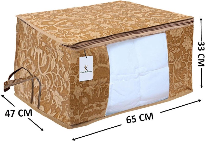 Kuber Industries Underbed Storage Bag, Storage Organiser, Blanket Cover Set Of 3 - Beige, Extra Large Size, 65X47X33 Cm - Image 4