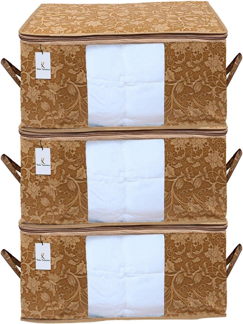 Kuber Industries Underbed Storage Bag, Storage Organiser, Blanket Cover Set Of 3 - Beige, Extra Large Size, 65X47X33 Cm - Image 1