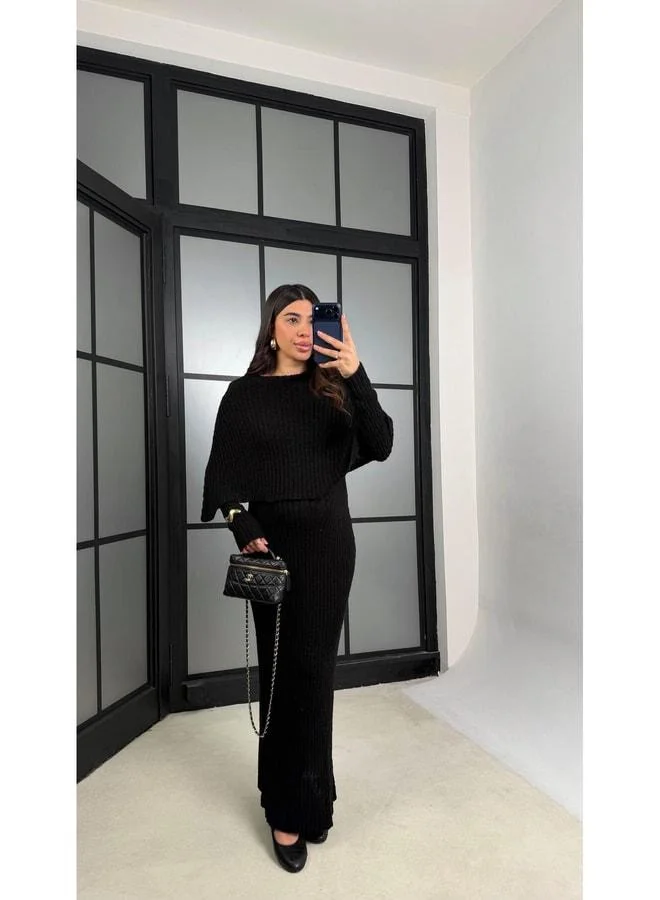 جاوس طقم من قطعتين بستانة سترة صوفية سوداء GAUS-01194.