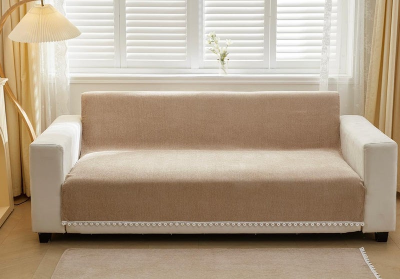 HOMETHREADS Chenille Fabric 1 Seater CouchSofa Covers Luxurious Slipcover Solutions for Sofas Armchairs and Loveseats Beige 1 Seater Small 70x180cm
