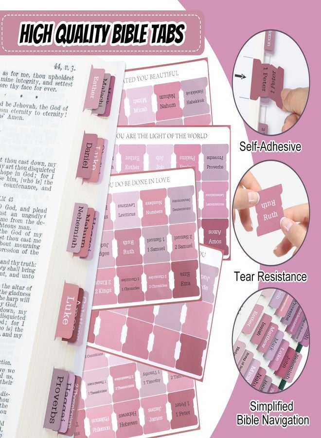Reaeon Bible Tabs, 75 Tabs, Laminated Bible Index Tabs for Women and Men, Bible Book Tabs for Easy Navigation, Large Print Easy to Read (Pink) - Image 3