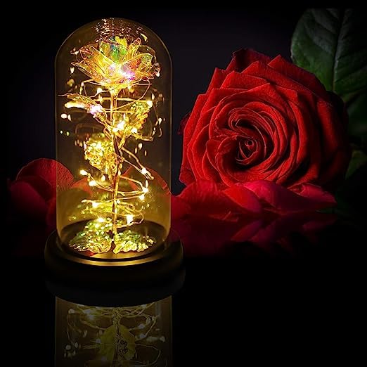 Simxen Mothers Day Roses Gifts for Mom HerWomen Birthday GiftsColorful Rainbow Artificial Flower Rose Light Gift in A Glass DomeLove Gifts Daughter Women Mom Gifts for Mothers DayValentines Gifts - Image 2