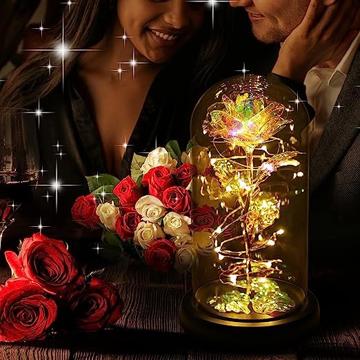 Simxen Mothers Day Roses Gifts for Mom HerWomen Birthday GiftsColorful Rainbow Artificial Flower Rose Light Gift in A Glass DomeLove Gifts Daughter Women Mom Gifts for Mothers DayValentines Gifts - Image 3