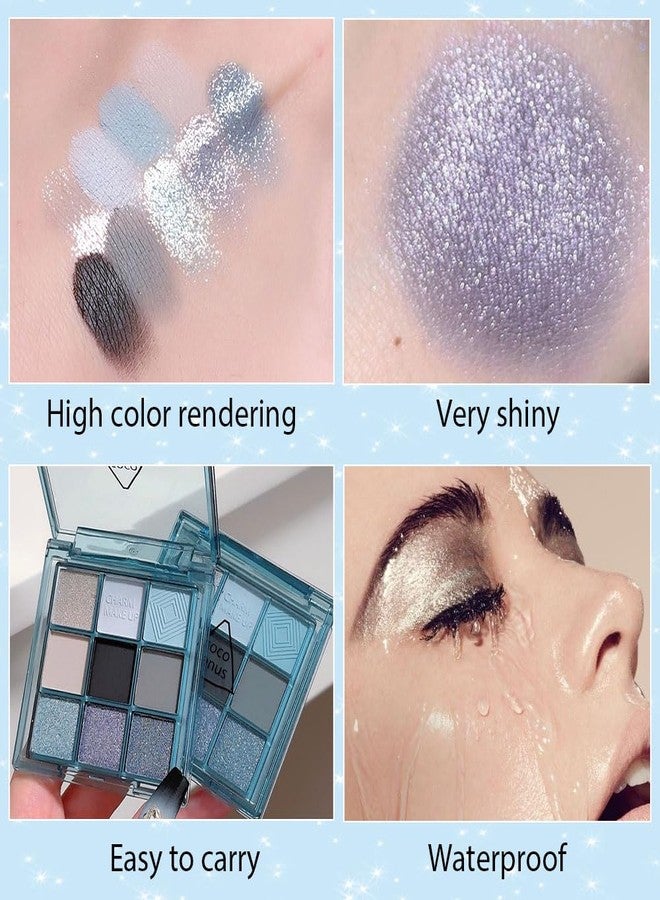 AMY'S DIARY Sky Blue Colorful Eye shadow Palette Makeup,9 Color Matte Shimmer Natural Eye Eyeshadow palettes Highly Pigmented Neutral Naturing-Looking Long Lasting Waterproof - Image 4