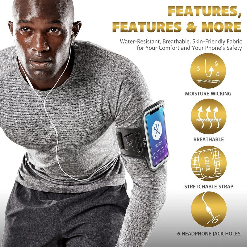 TRIBE Water Resistant Cell Phone Armband Case Running Holder for iPhone Pro Max Plus Mini SE (13/12/11/X/XS/XR/8/7/6/5) Galaxy S Ultra Plus Edge Note (21/20/10/9/8/7/6/5) Adjustable Strap & Key Pocket - Image 4