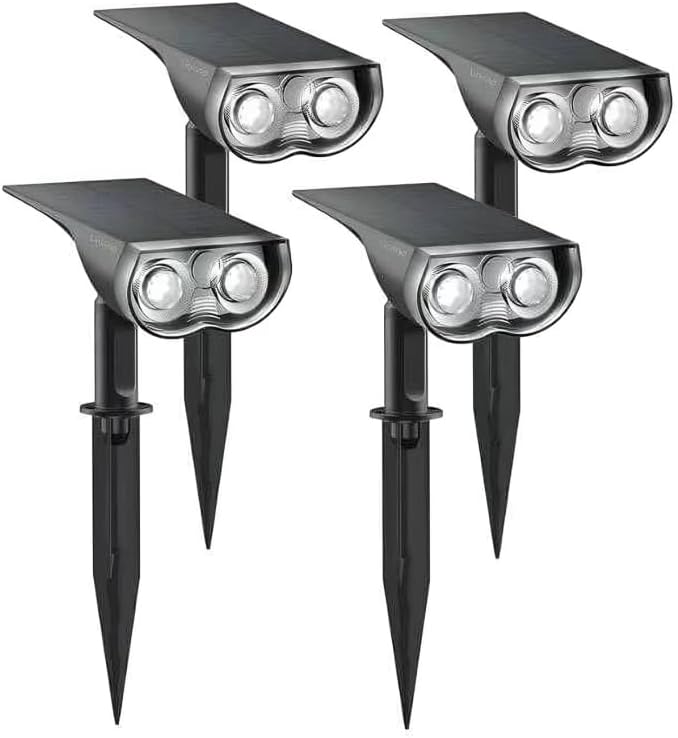 Solar Garden Lights with Motion Sensor, 3000K Warm White LED, 2 Mounting Modes, IP65 Waterproof, Pack of 4, Black - Image 1