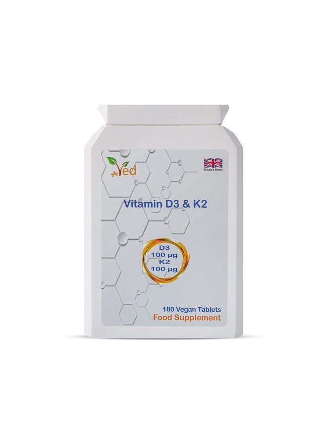 VED Vitamin D3 K2| 100 mcg Vitamin D3 & 100 mcg Vitamin K2| Max Strength 2 in 1 Immune Support | Vegan, Gluten| 180 Vegan Tablets|6 Month Supply